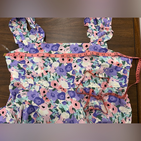 New Kori Floral Print Ruffle Straps with Back Tie Jumpsuit in Lavender Size XL - Picture 14 of 14